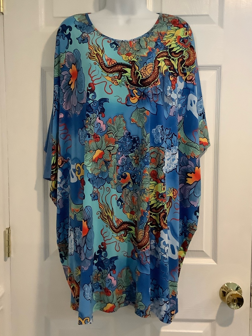 NATORI JOSIE Maximalist Vibrant Dragon Avant Garde Flowy Summer Dress Caftan S